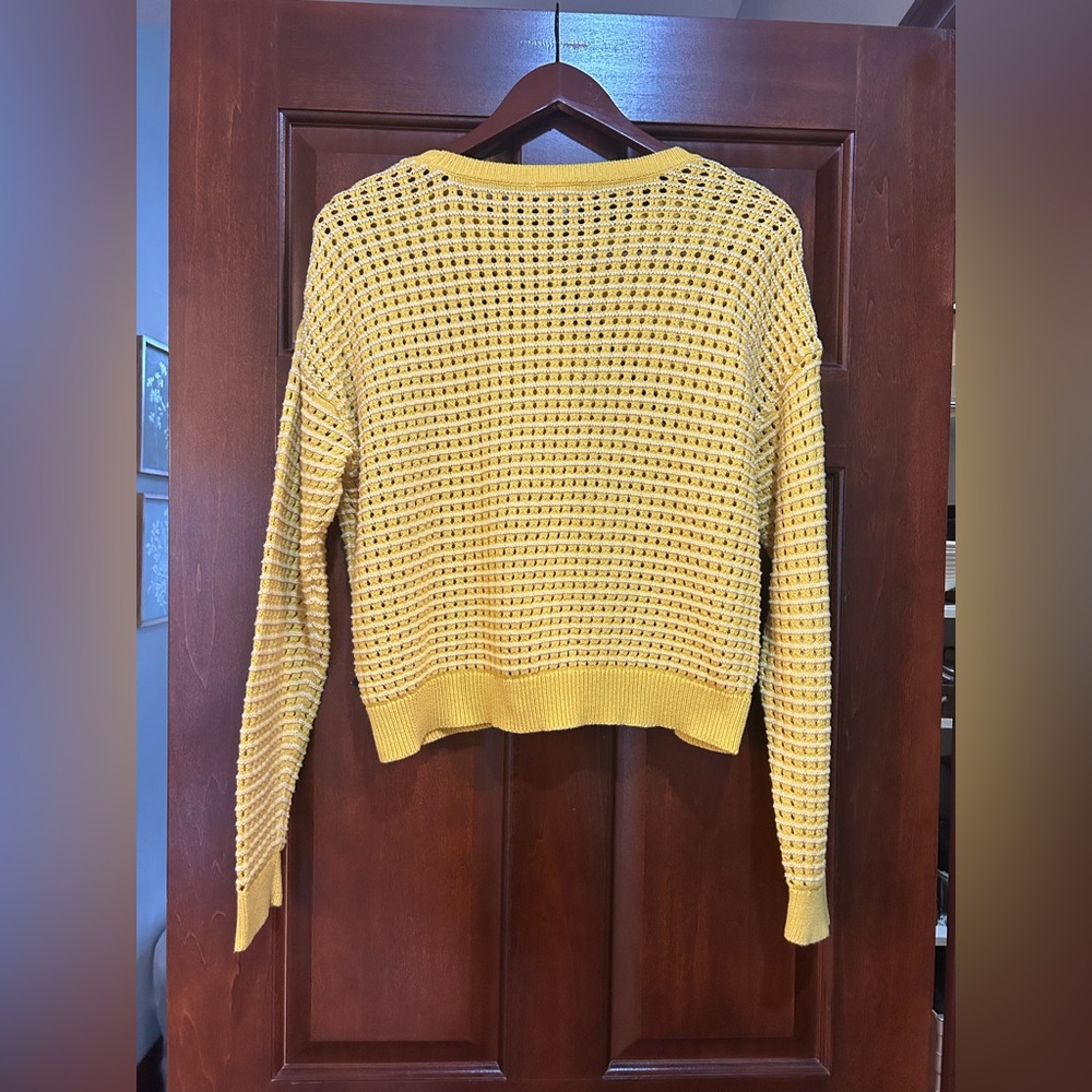 Calvin Klein Jeans Mustard Yellow Open Knit Cropped Sweater M - Picture 3 of 6